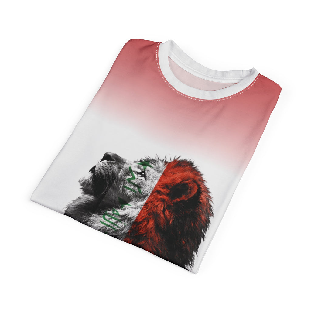 Iraq Lion Head Soccer Tee — Patriotic Football Graphic T-Shirt