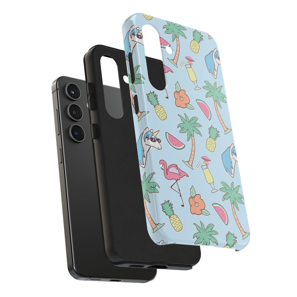 Tropical Summer Tough Phone Case — Pineapple, Flamingo & Palm Pattern