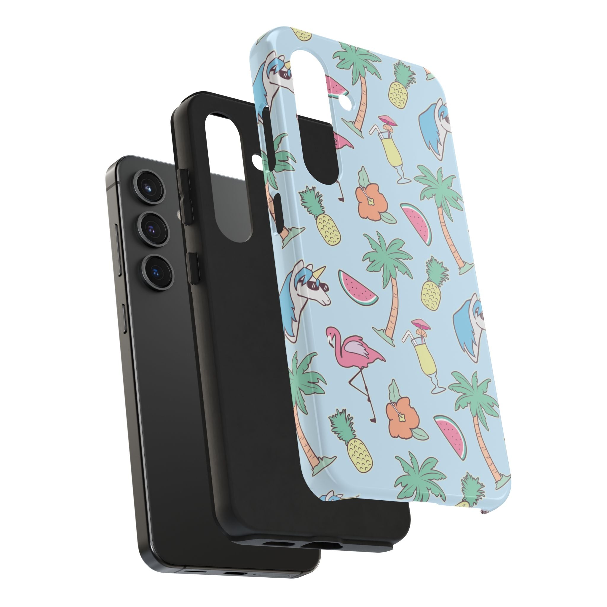 Tropical Summer Tough Phone Case — Pineapple, Flamingo & Palm Pattern