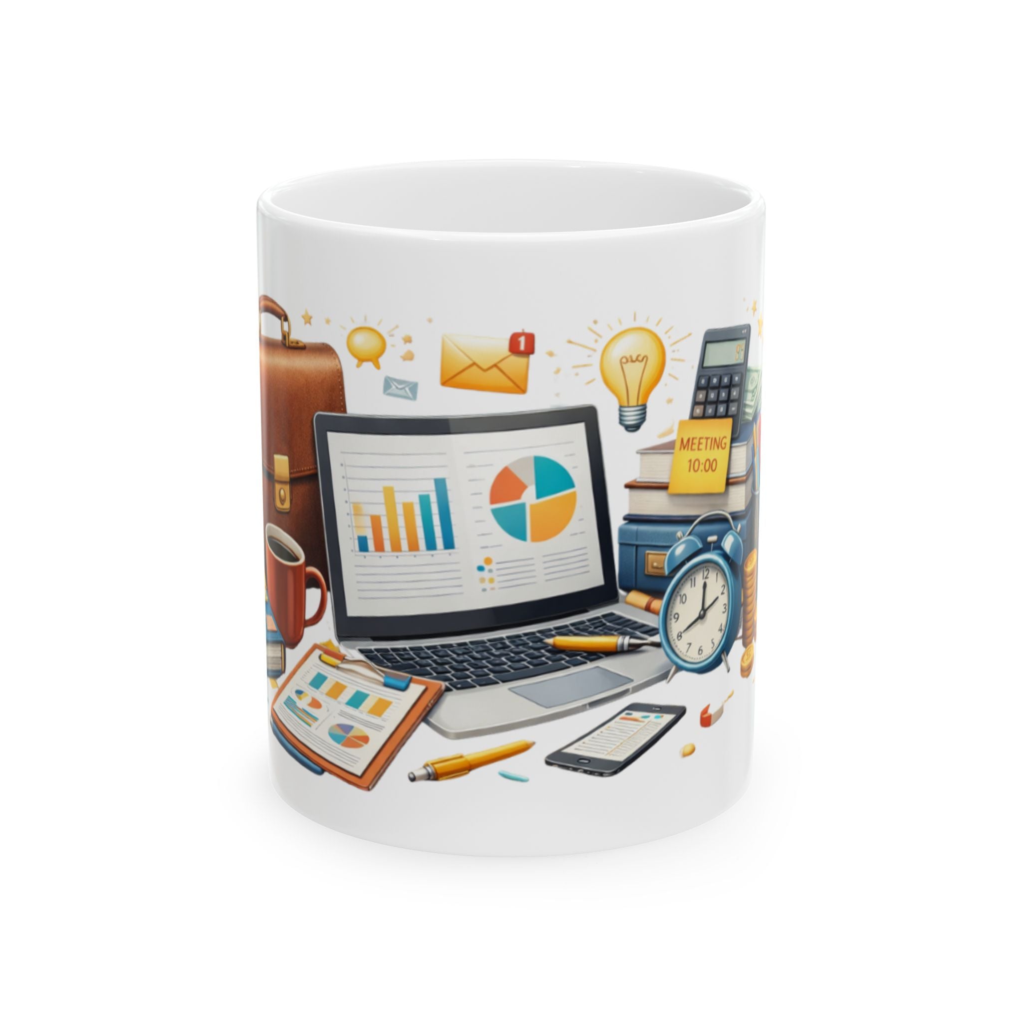 Office Productivity Ceramic Mug — Work Desk Illustration Coffee Cup (11oz/15oz)