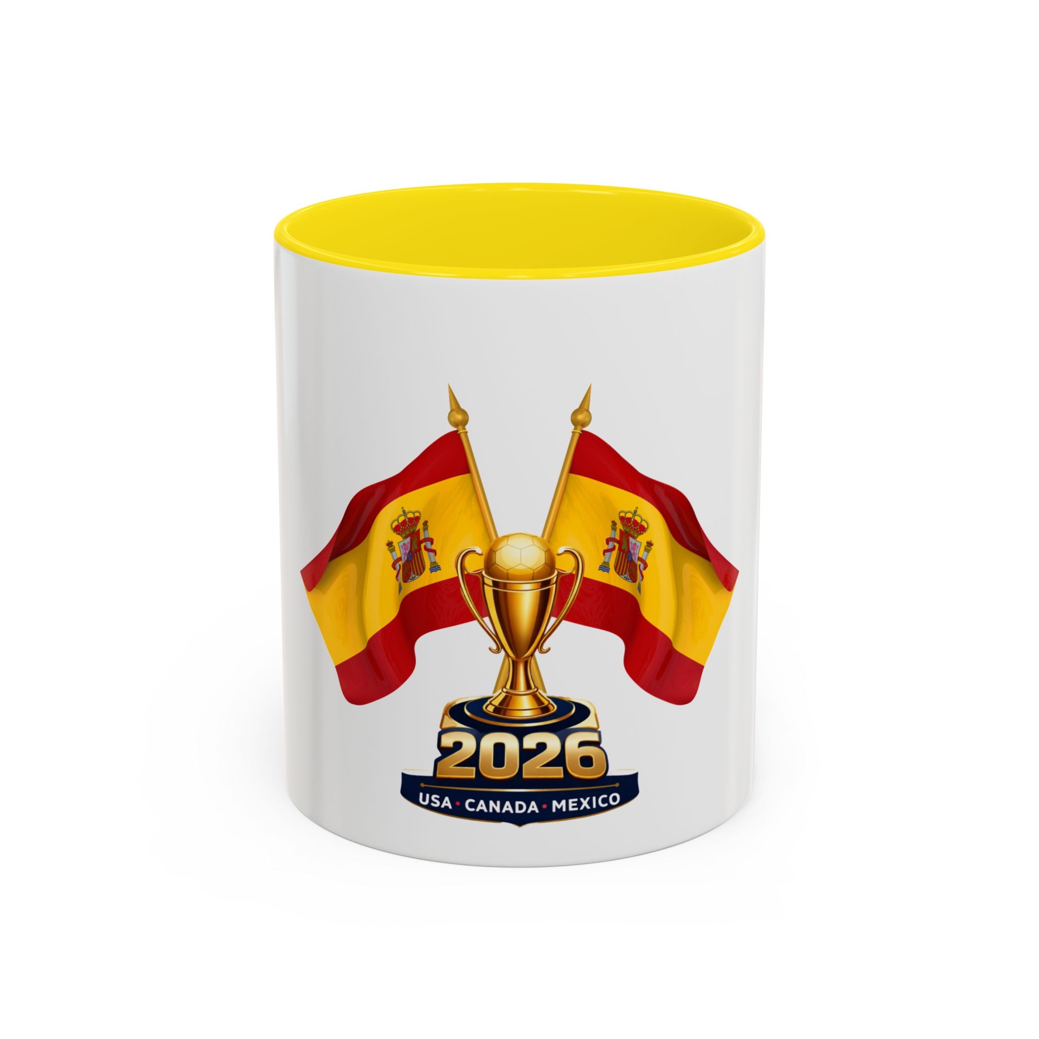 Spain 2026 Soccer Trophy Accent Coffee Mug — Spain Flag Football Fan Gift (11/15oz)