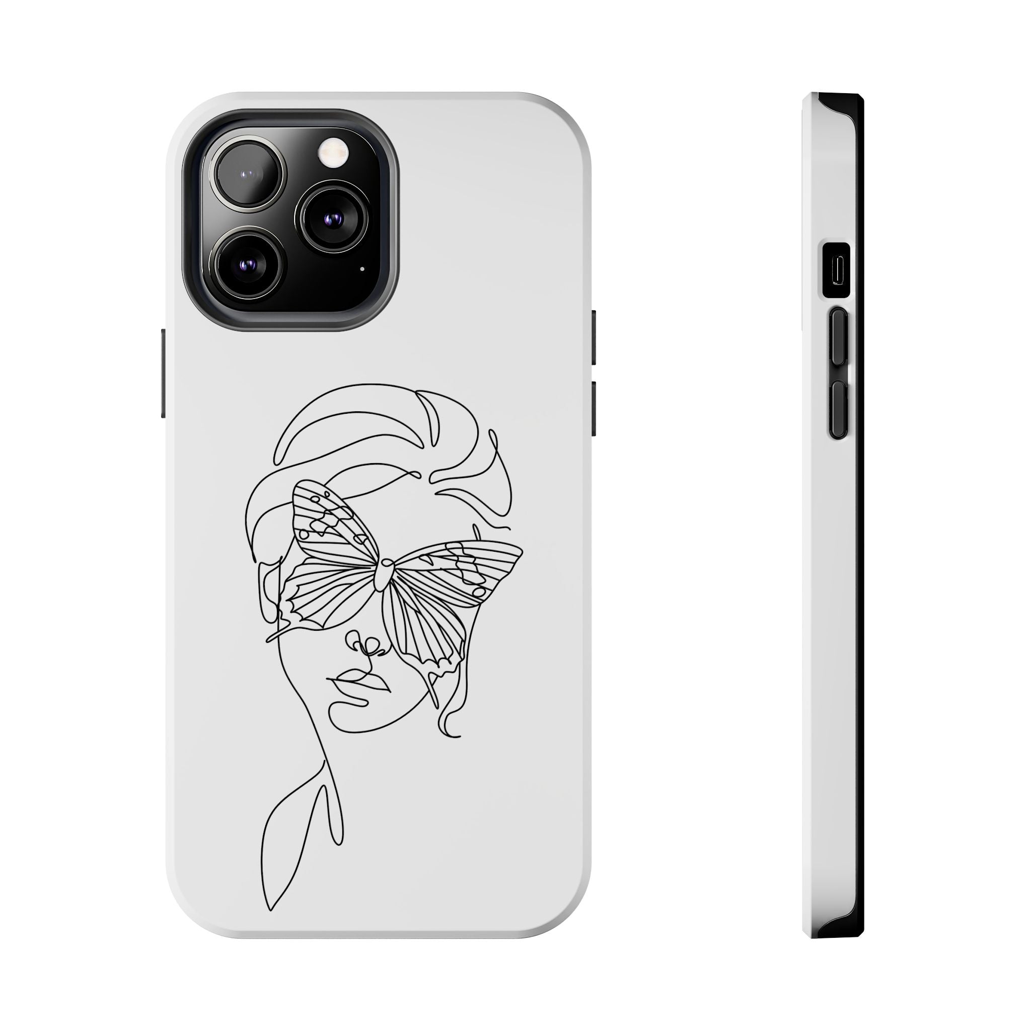 Butterfly Line Art Tough Phone Case — Minimalist Woman Face Design