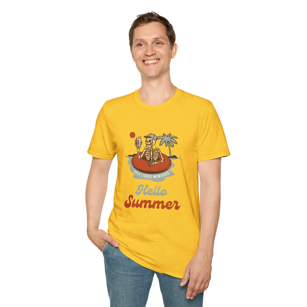 Hello Summer Skeleton T-Shirt — Retro Beach Vacation Tee