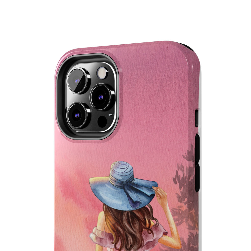 Pastel Picnic Girl Phone Case — Protective Tough Phone Case with Watercolor Sunset Design
