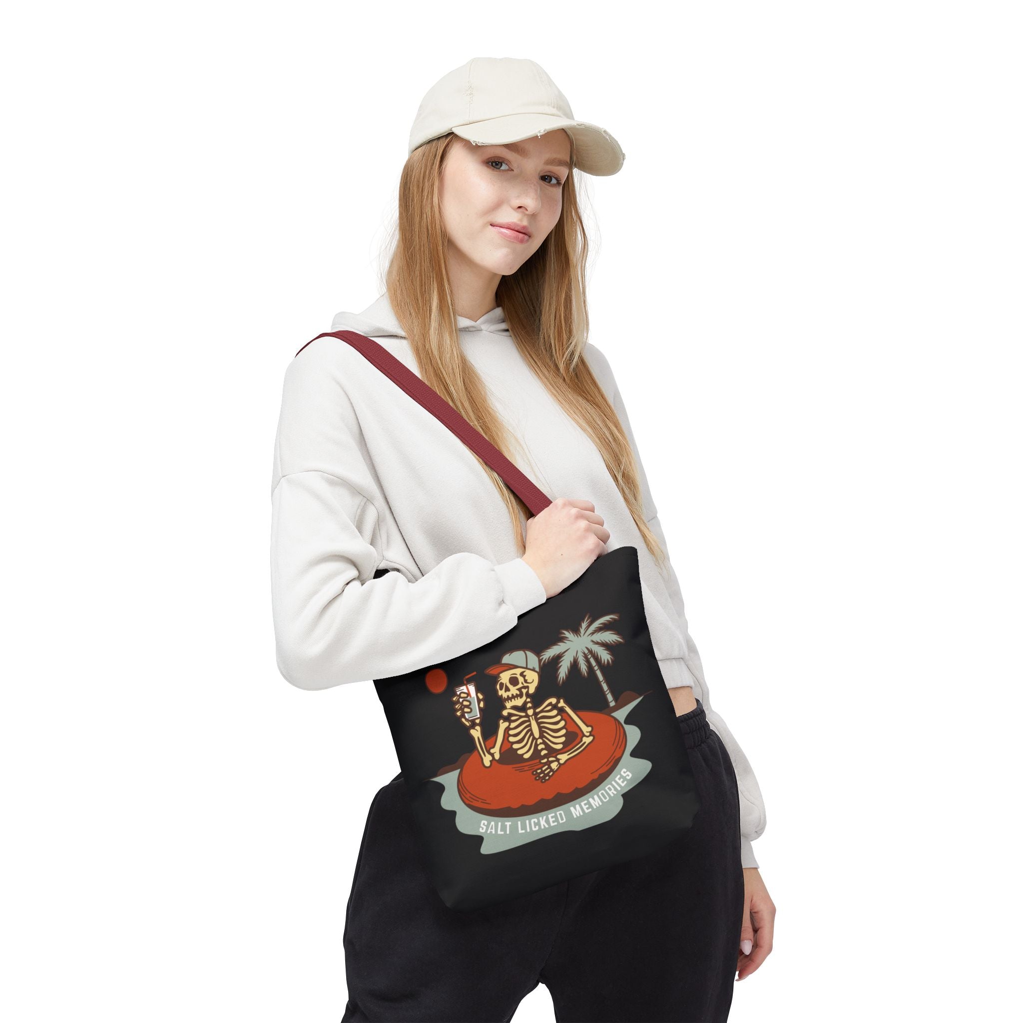 Hello Summer Skeleton Tote Bag — 'Salt Licked Memories' Beach Graphic