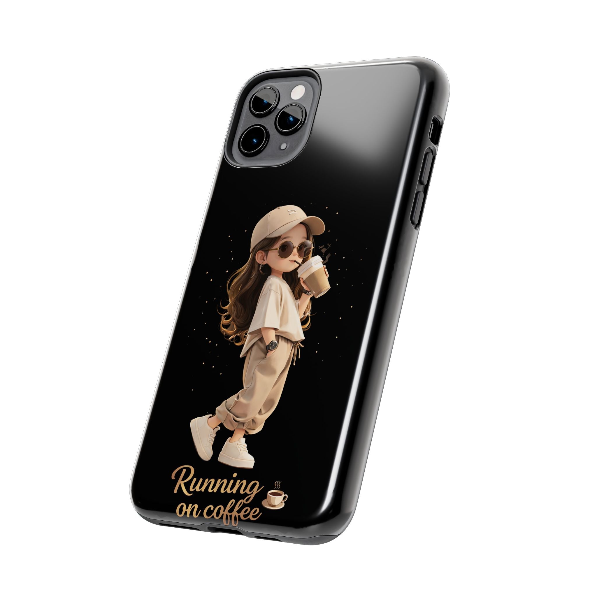 Phone Case — 'Running on Coffee' Cute Coffee Girl Protective Case