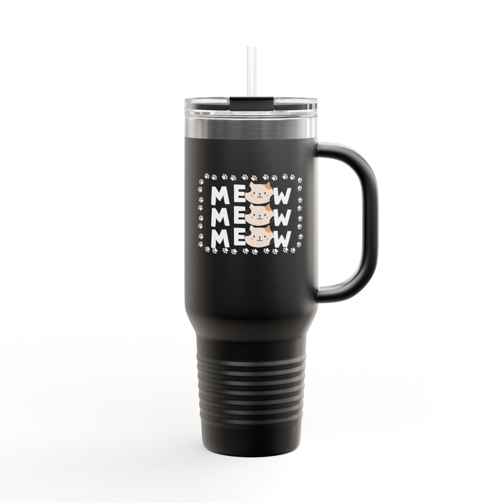 40oz Insulated Travel Mug — Red "MEOW MEOW" Cute Cat Paw Design