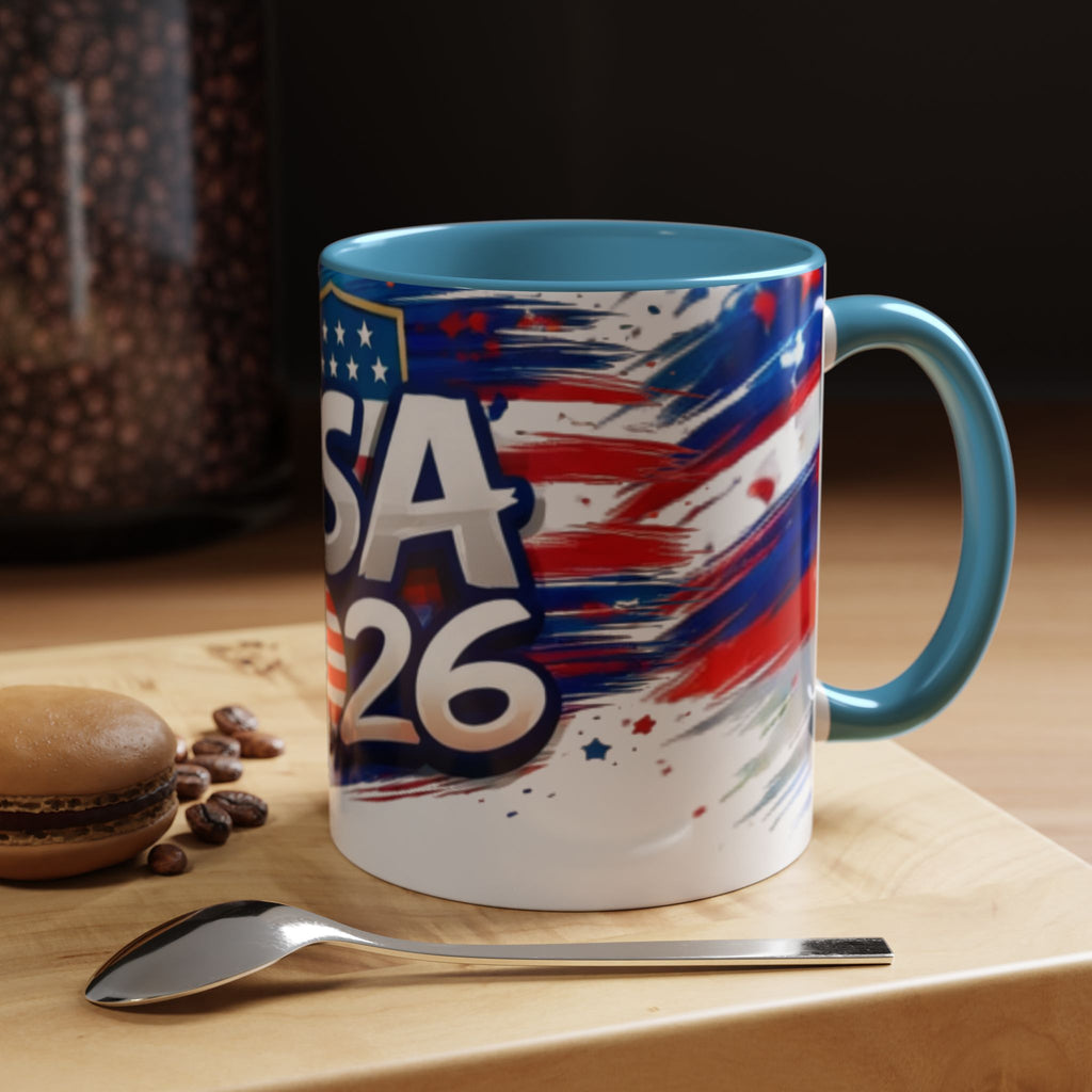 USA 2026 Flag Accent Coffee Mug — Patriotic Fourth of July Drinkware