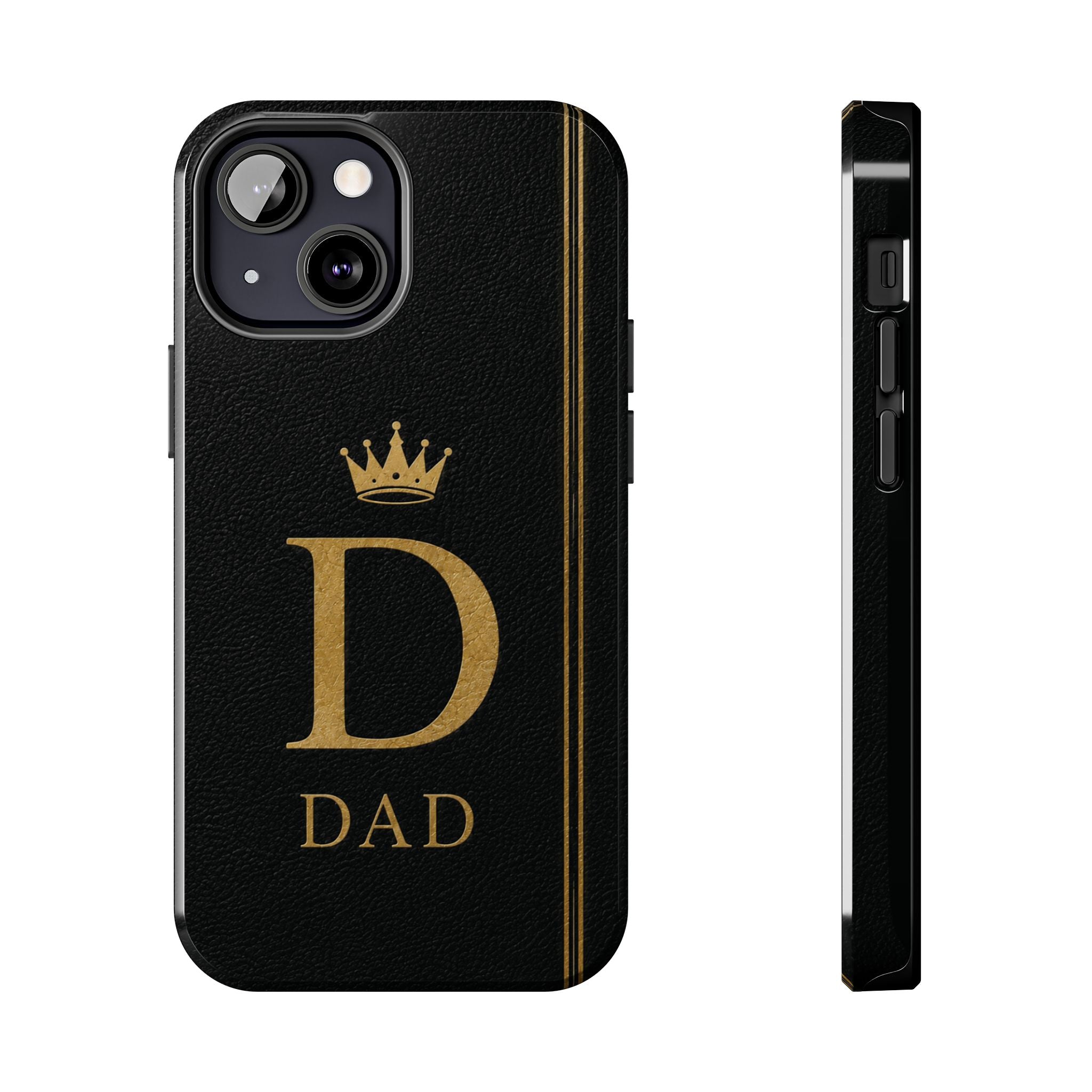 Dad Monogram Tough Phone Case — Black Gold Crown Initial