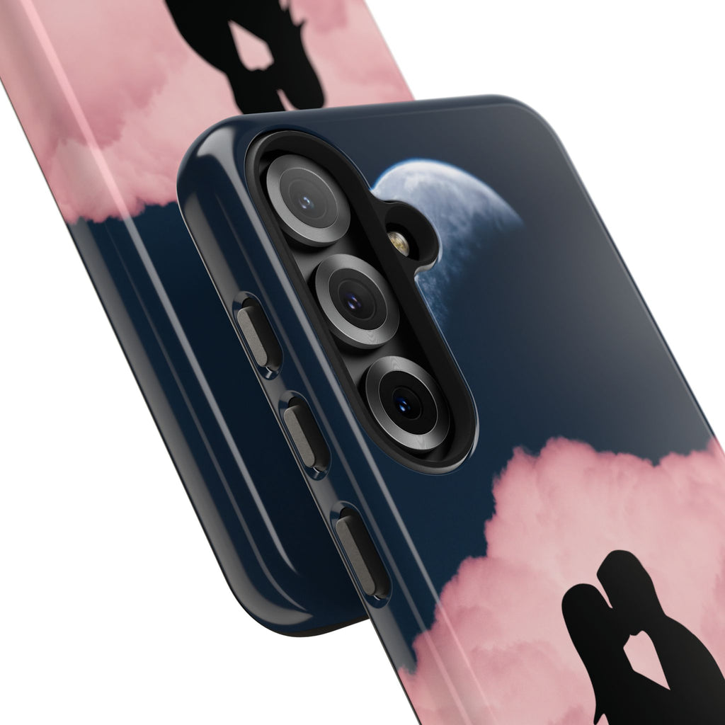 Tough Phone Case — Romantic Couple Silhouette with Moon & Pink Cloud