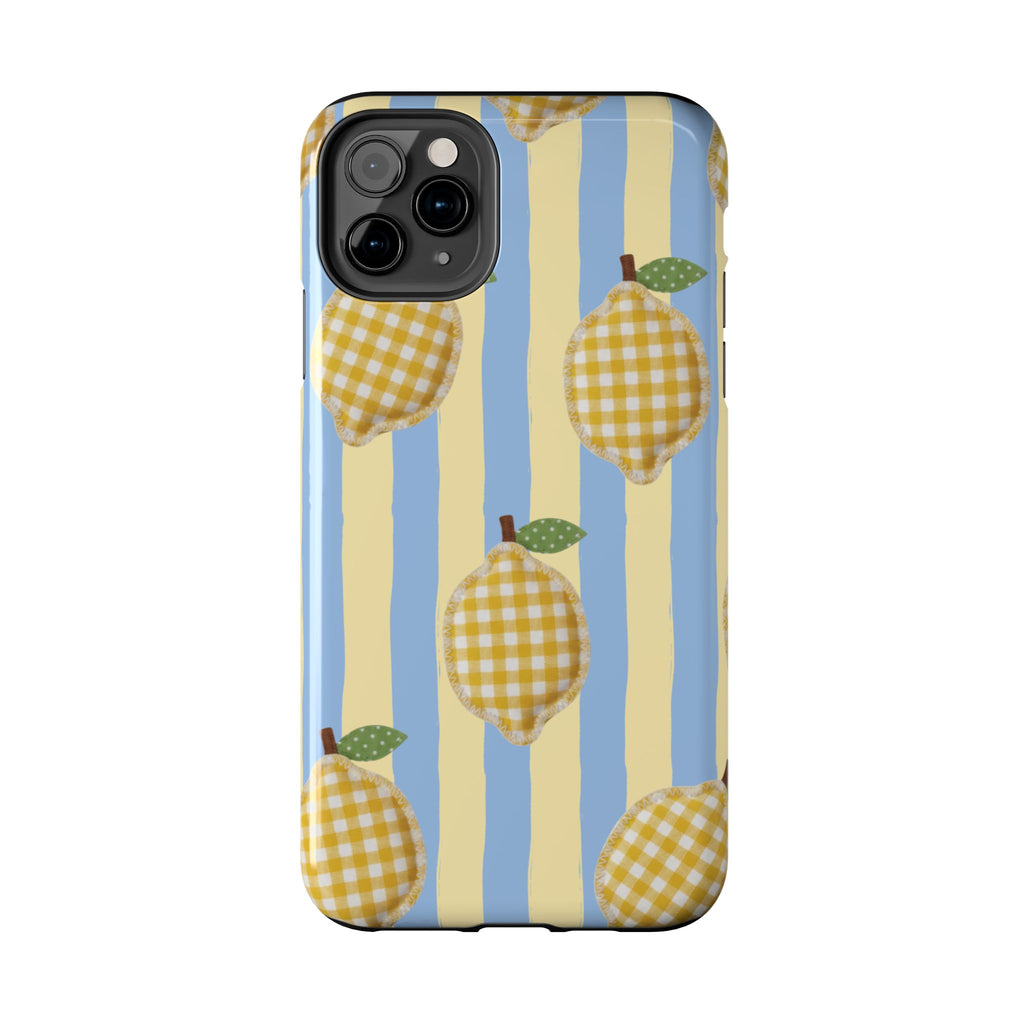 Tough Phone Case — Blue & Yellow Gingham Lemon Design