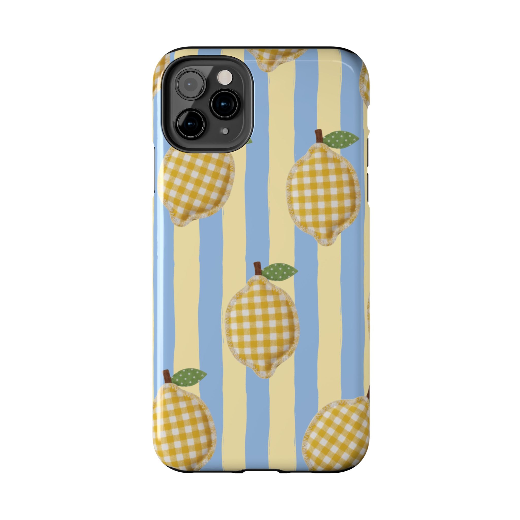 Tough Phone Case — Blue & Yellow Gingham Lemon Design