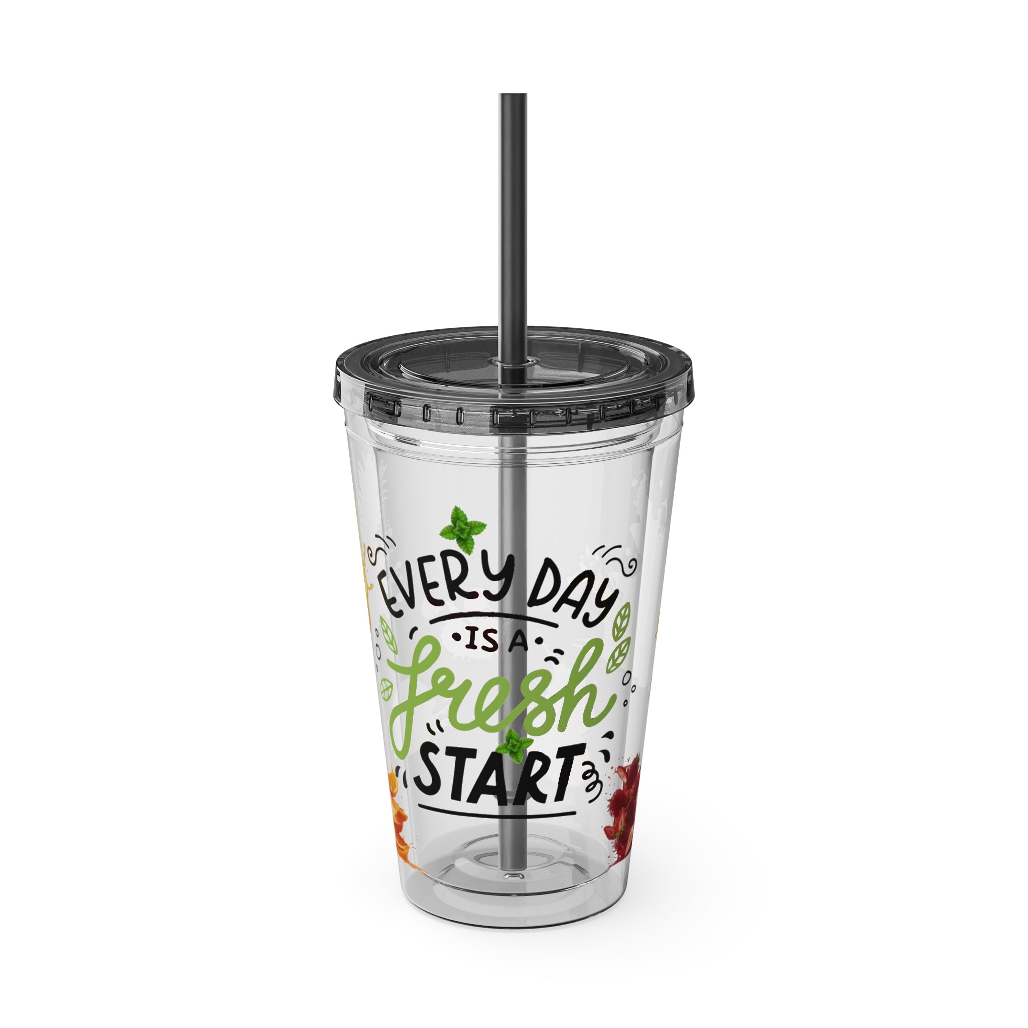 Every Day Is a Fresh Start Pineapple Tumbler — 16oz Clear Travel Cup with Straw