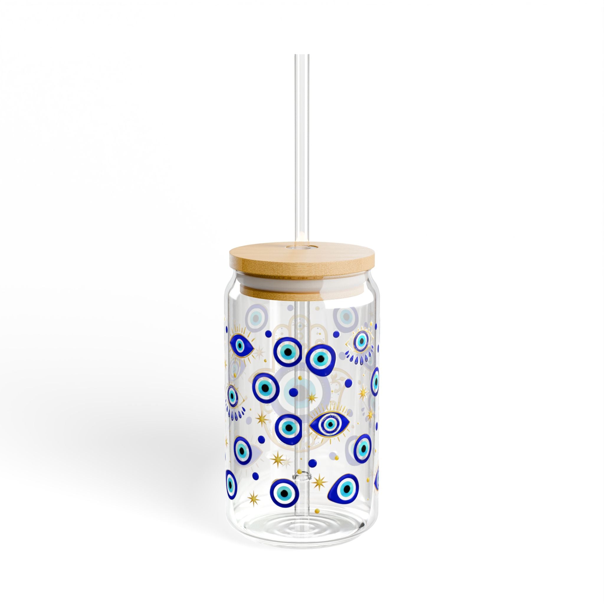 Evil Eye Hamsa 16oz Sipper Glass – Protective Tumbler with Straw