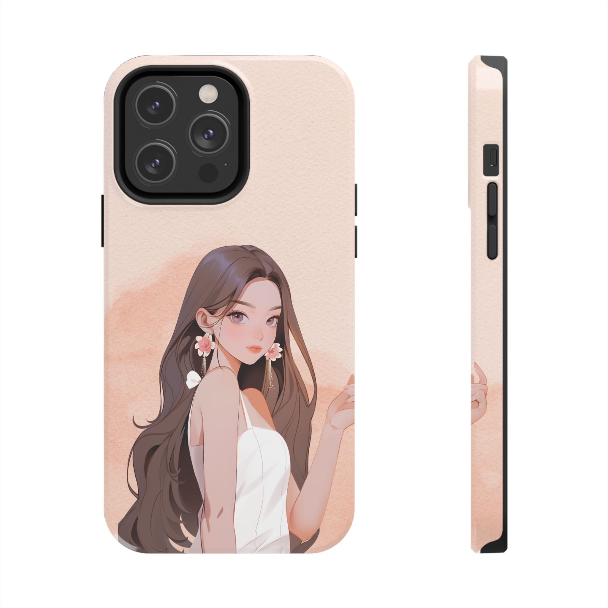 Tough Phone Case — Elegant Anime Girl Illustration, Protective Slim Phone Cover