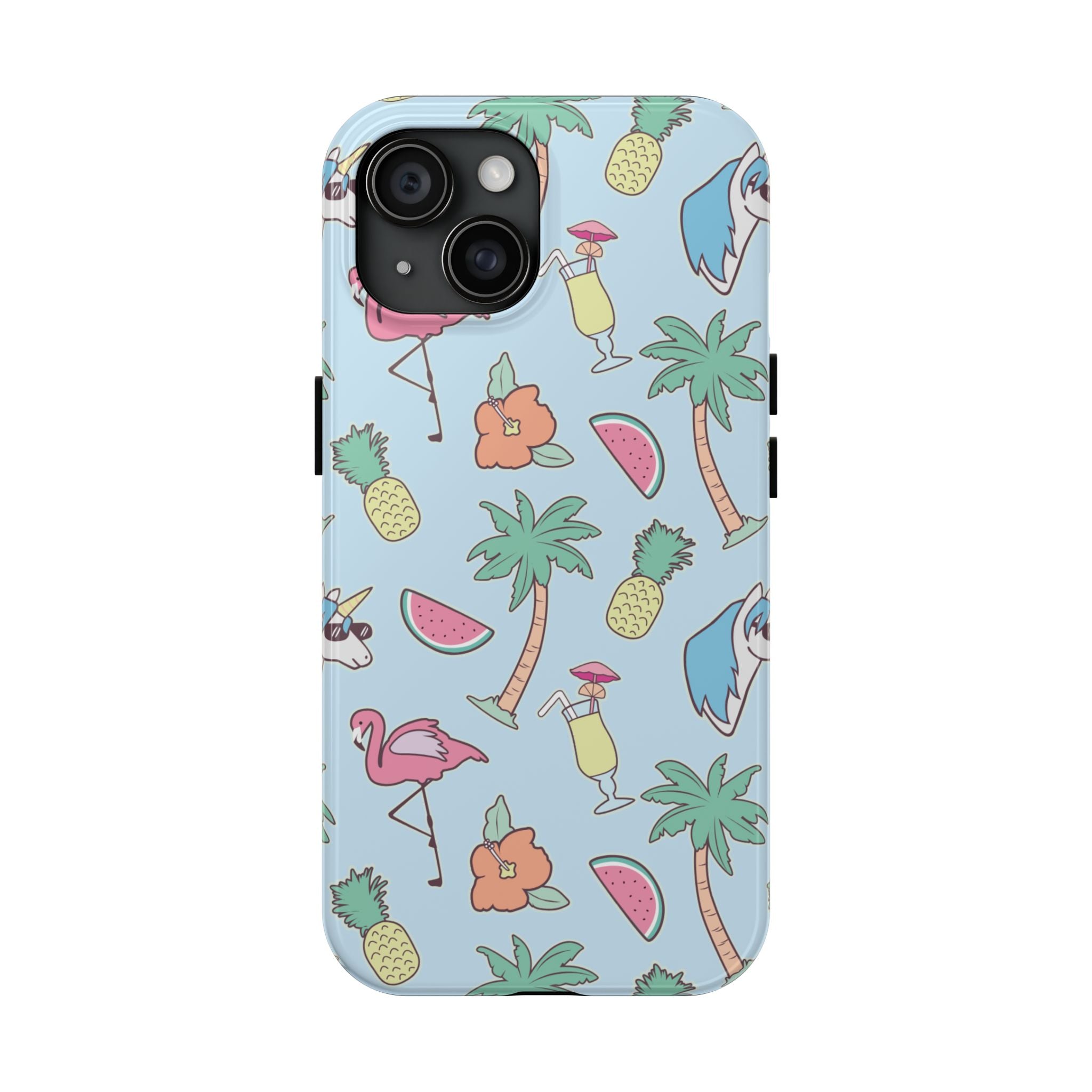 Tropical Summer Tough Phone Case — Pineapple, Flamingo & Palm Pattern