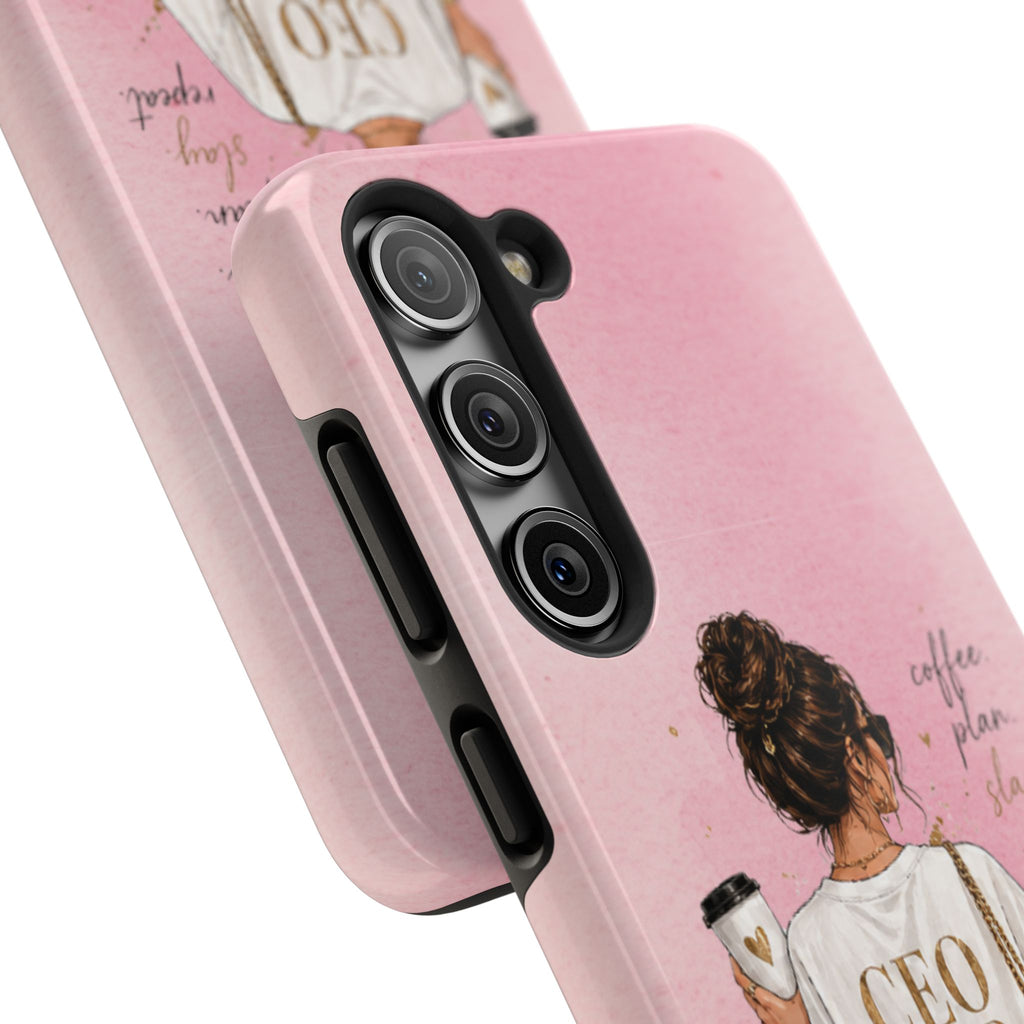 CEO Mood Tough Phone Case — "Coffee, Plan, Slay, Repeat" Pink Protective Cover