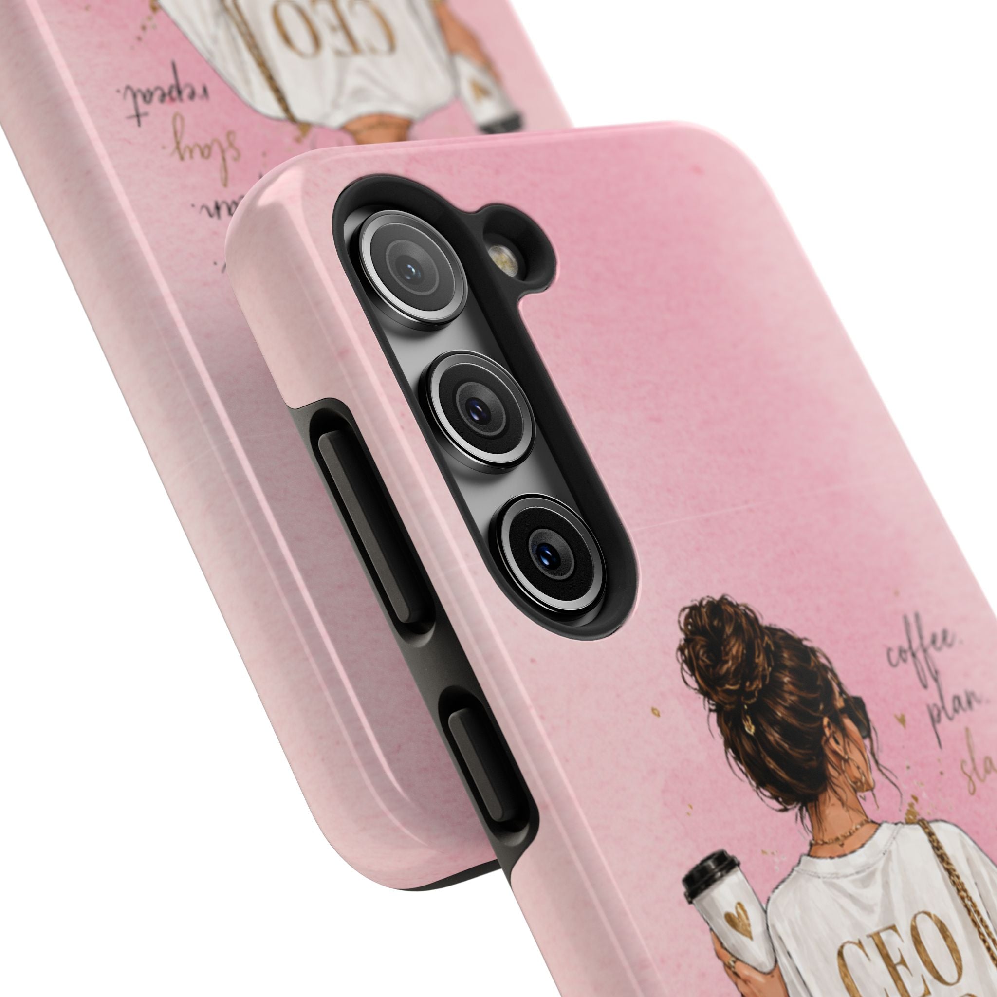CEO Mood Tough Phone Case — "Coffee, Plan, Slay, Repeat" Pink Protective Cover