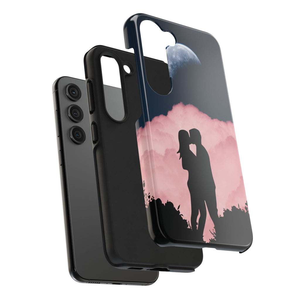 Tough Phone Case — Romantic Couple Silhouette with Moon & Pink Cloud