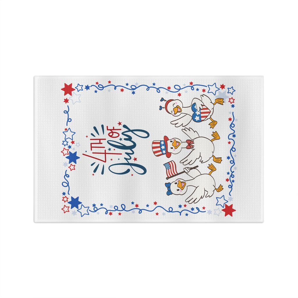 4th of July Patriotic Tea Towel — Red, White & Blue Flag Ducks Kitchen Decor