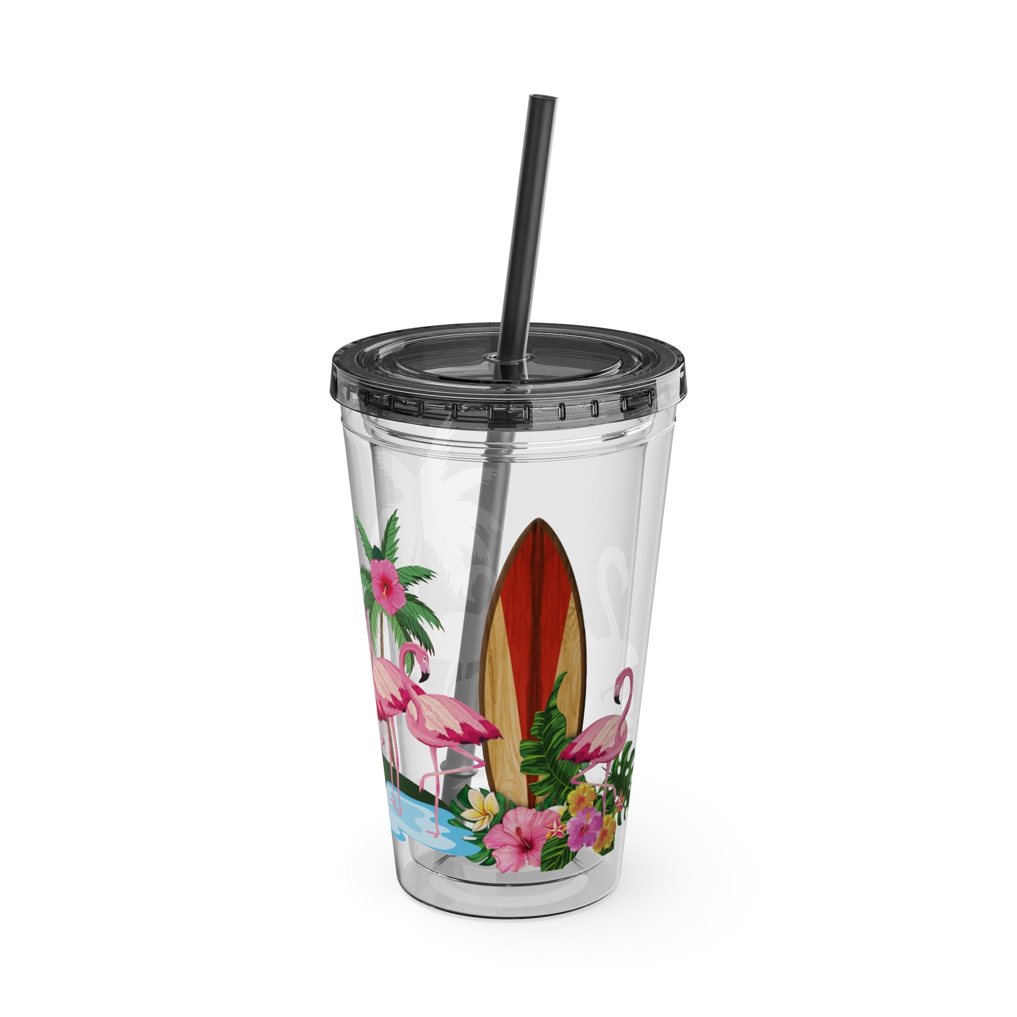 Flamingo Palm Tumbler — 16oz Sunsplash Straw Cup