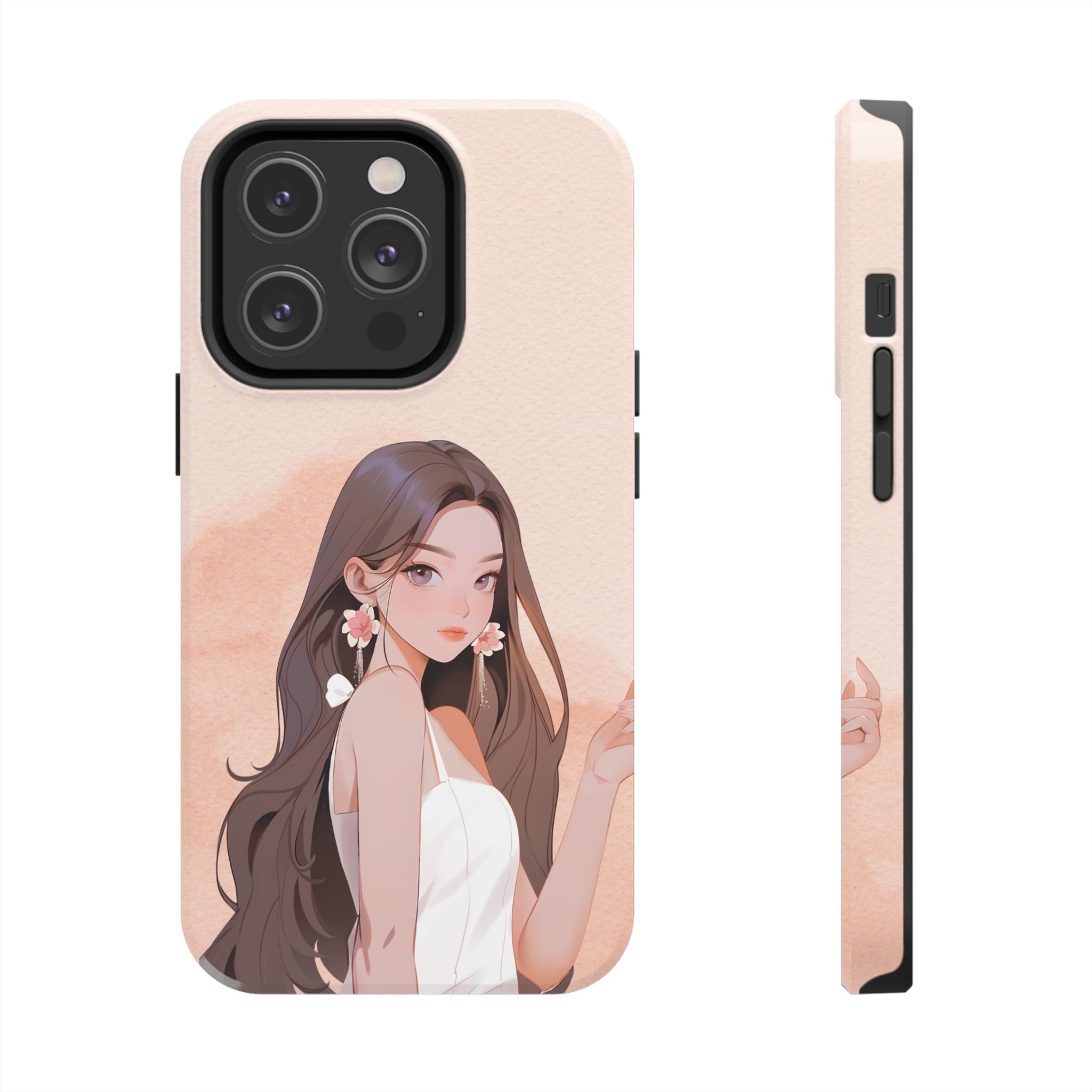Tough Phone Case — Elegant Anime Girl Illustration, Protective Slim Phone Cover