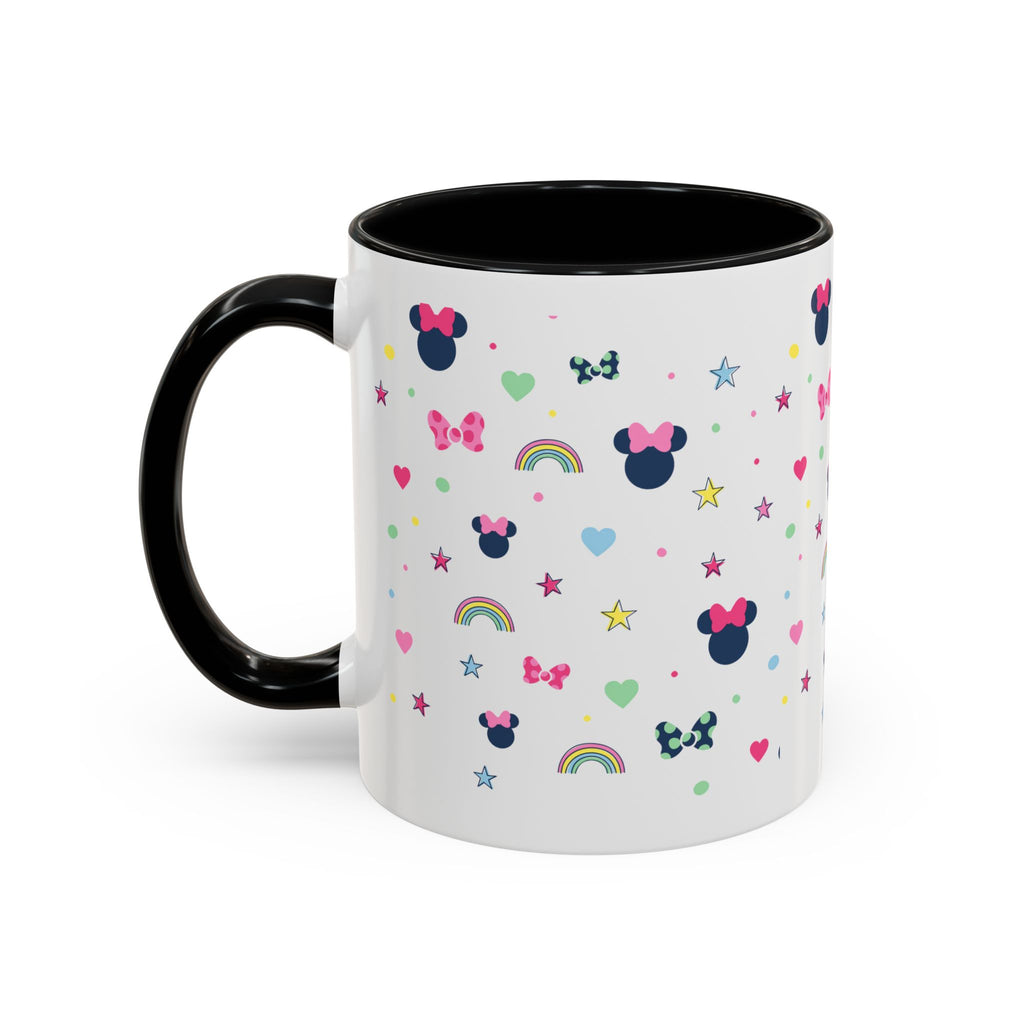 Minnie Dots Accent Coffee Mug — Cute Rainbow & Bow Pattern (11oz)