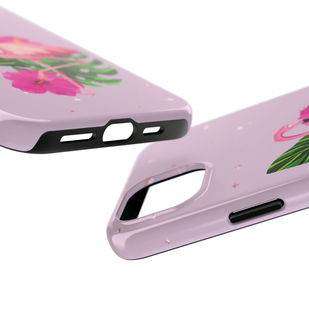 Flamingo Tropical Tough Phone Case — Pink Hibiscus & Palm Leaves
