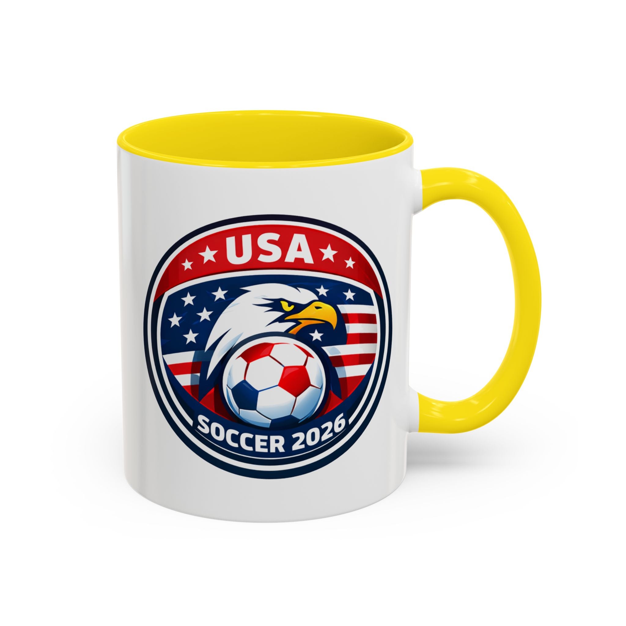 USA Soccer 2026 Accent Coffee Mug — Eagle & Flag Soccer Team Fan Gift (11/15oz)