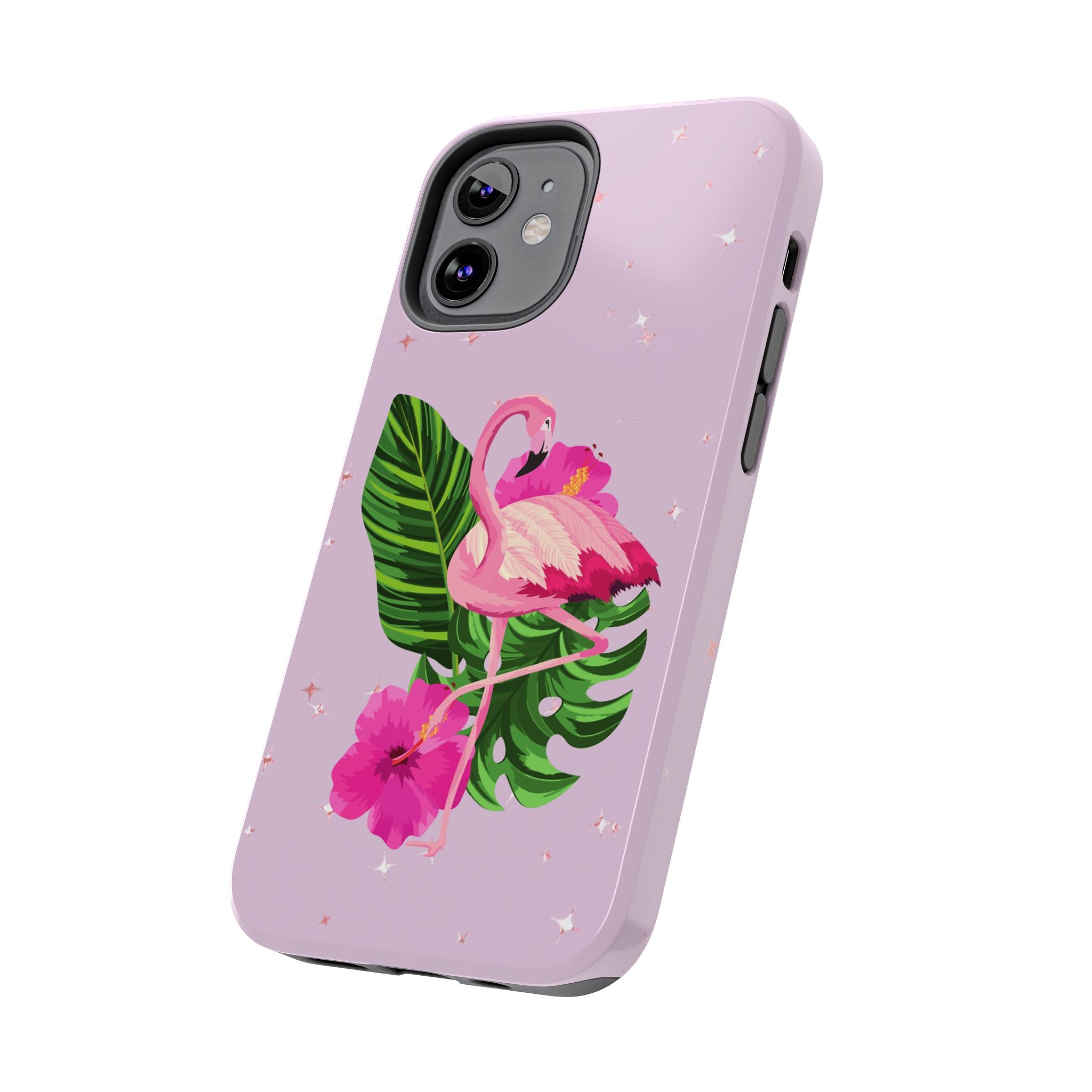 Flamingo Tropical Tough Phone Case — Pink Hibiscus & Palm Leaves
