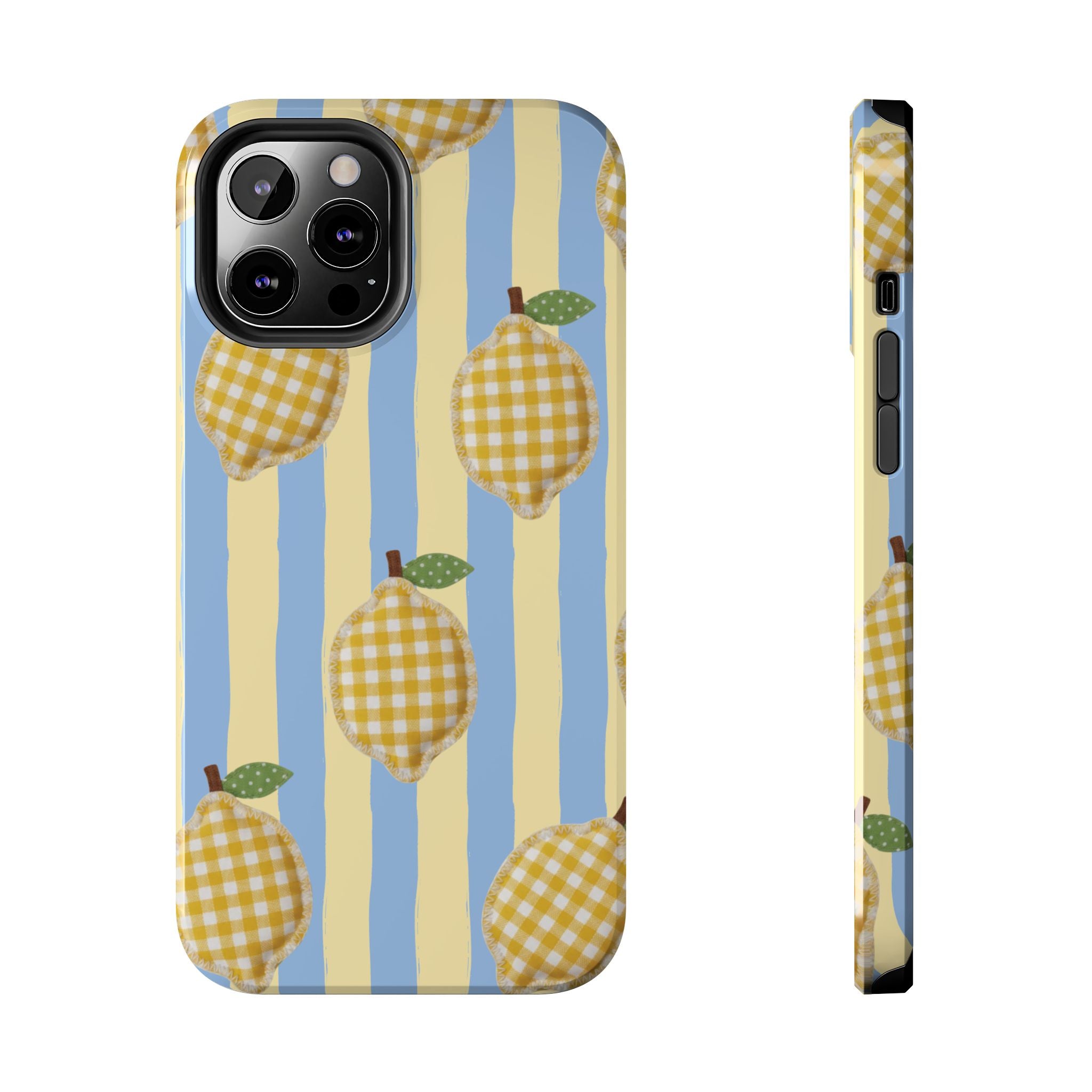 Tough Phone Case — Blue & Yellow Gingham Lemon Design