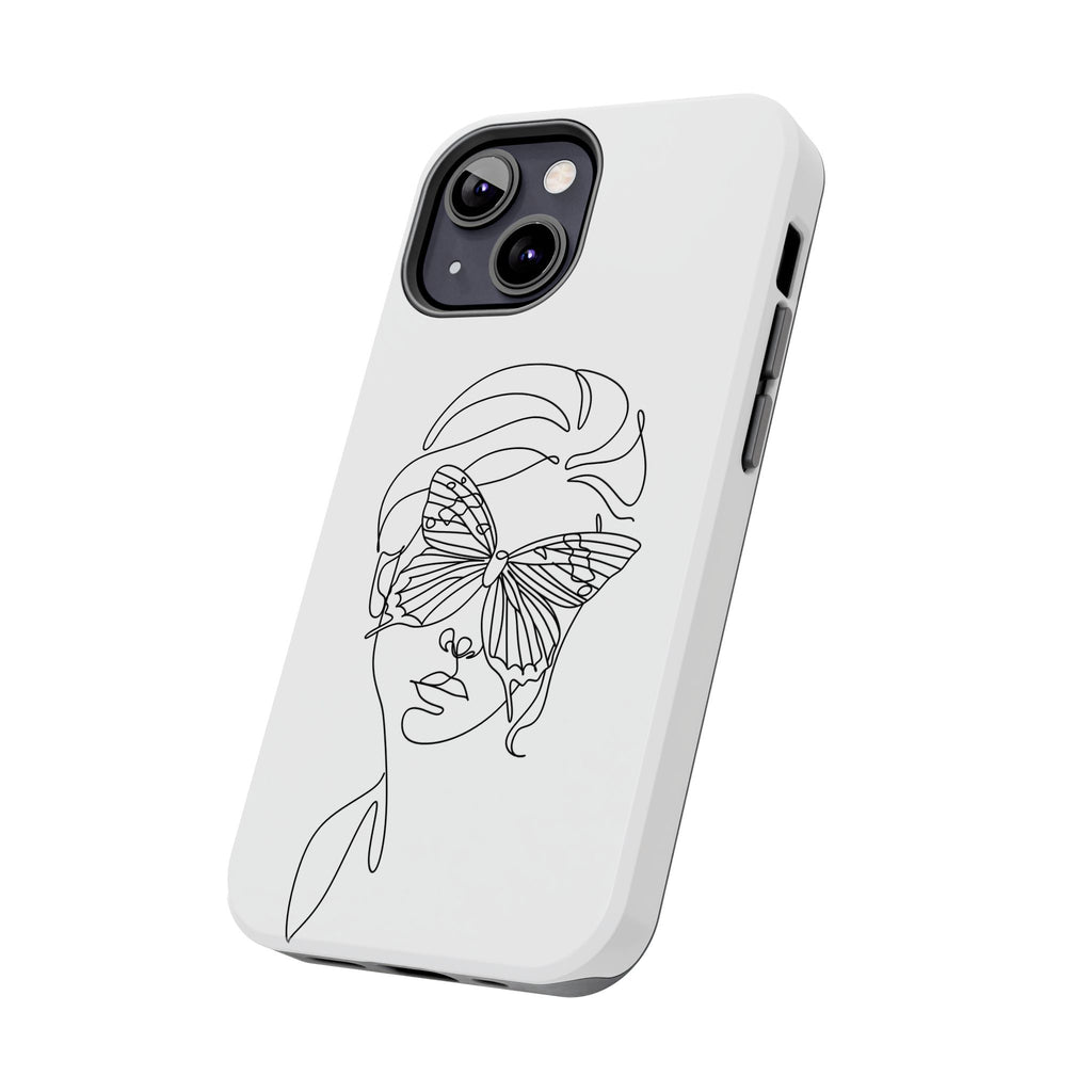 Butterfly Line Art Tough Phone Case — Minimalist Woman Face Design