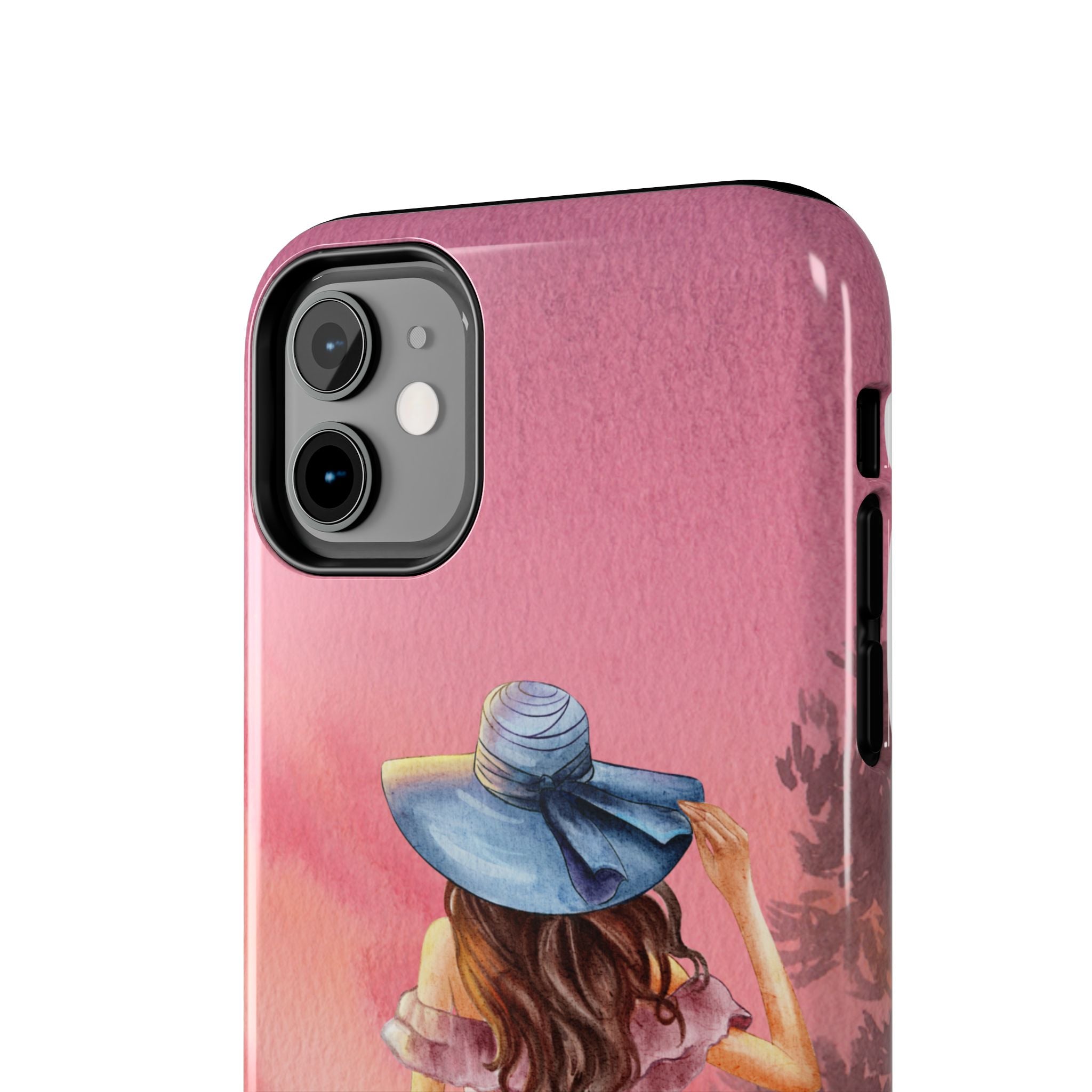 Pastel Picnic Girl Phone Case — Protective Tough Phone Case with Watercolor Sunset Design