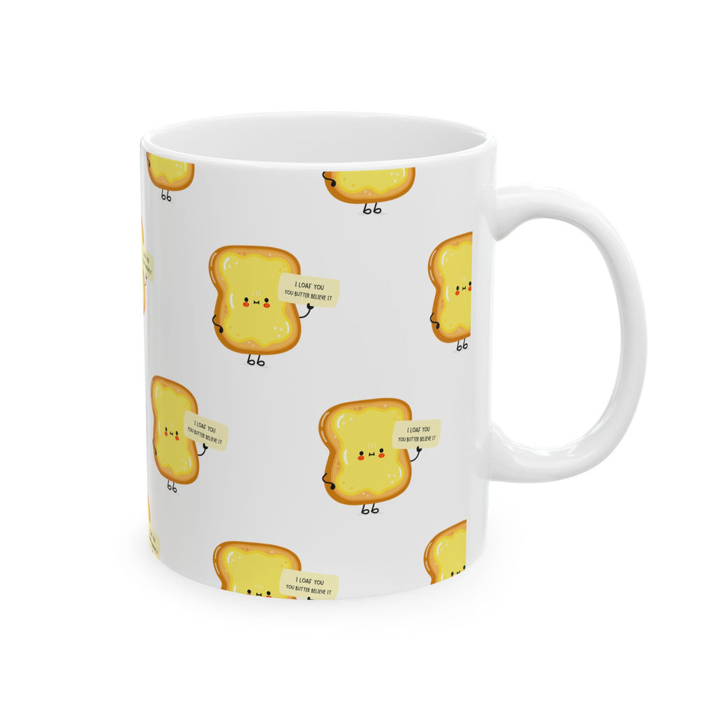 Toast Pattern Ceramic Mug – Cute Kawaii Toast with “I’m On A Bread Break” Quote (11oz/15oz)
