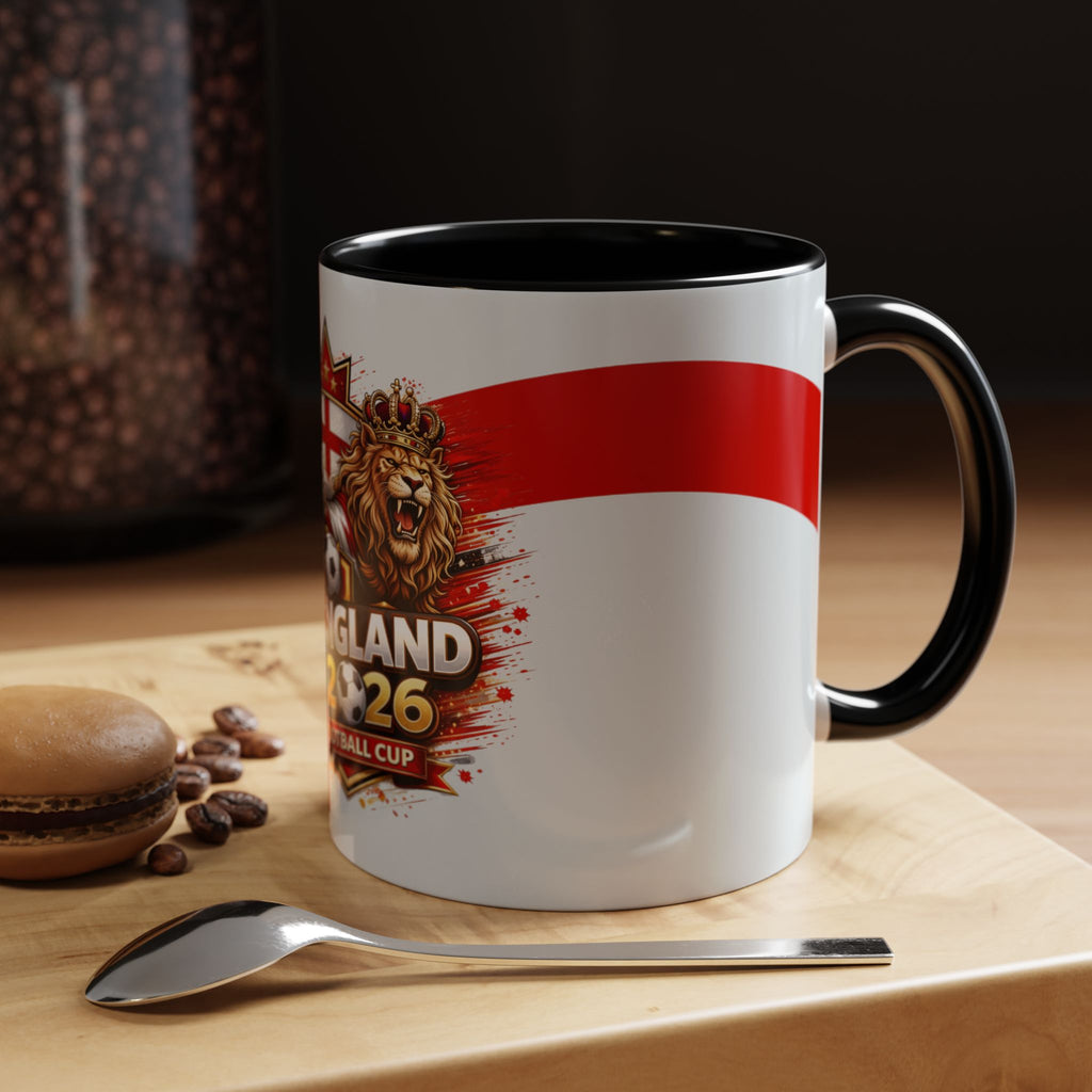 England 2026 Football Cup Accent Mug — Lion & St. George Soccer Coffee Cup (11/15oz)