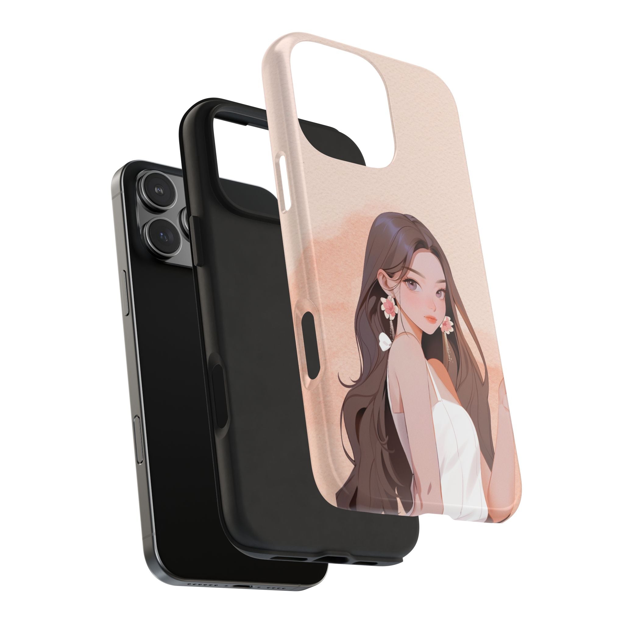 Tough Phone Case — Elegant Anime Girl Illustration, Protective Slim Phone Cover