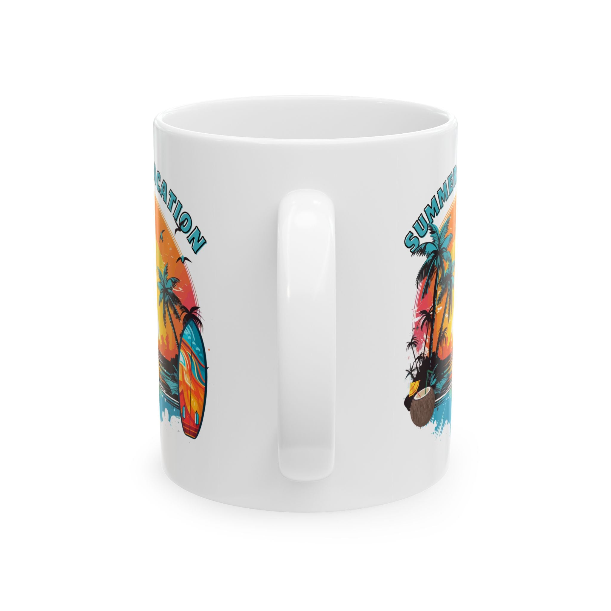 Summer Vibes Ceramic Mug – Tropical Sunset Palm Tree Coffee Cup (11oz/15oz)