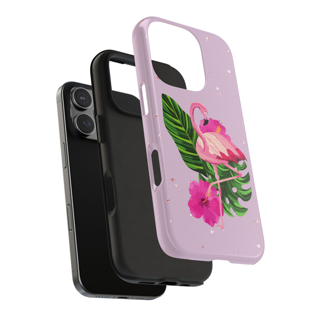 Flamingo Tropical Tough Phone Case — Pink Hibiscus & Palm Leaves