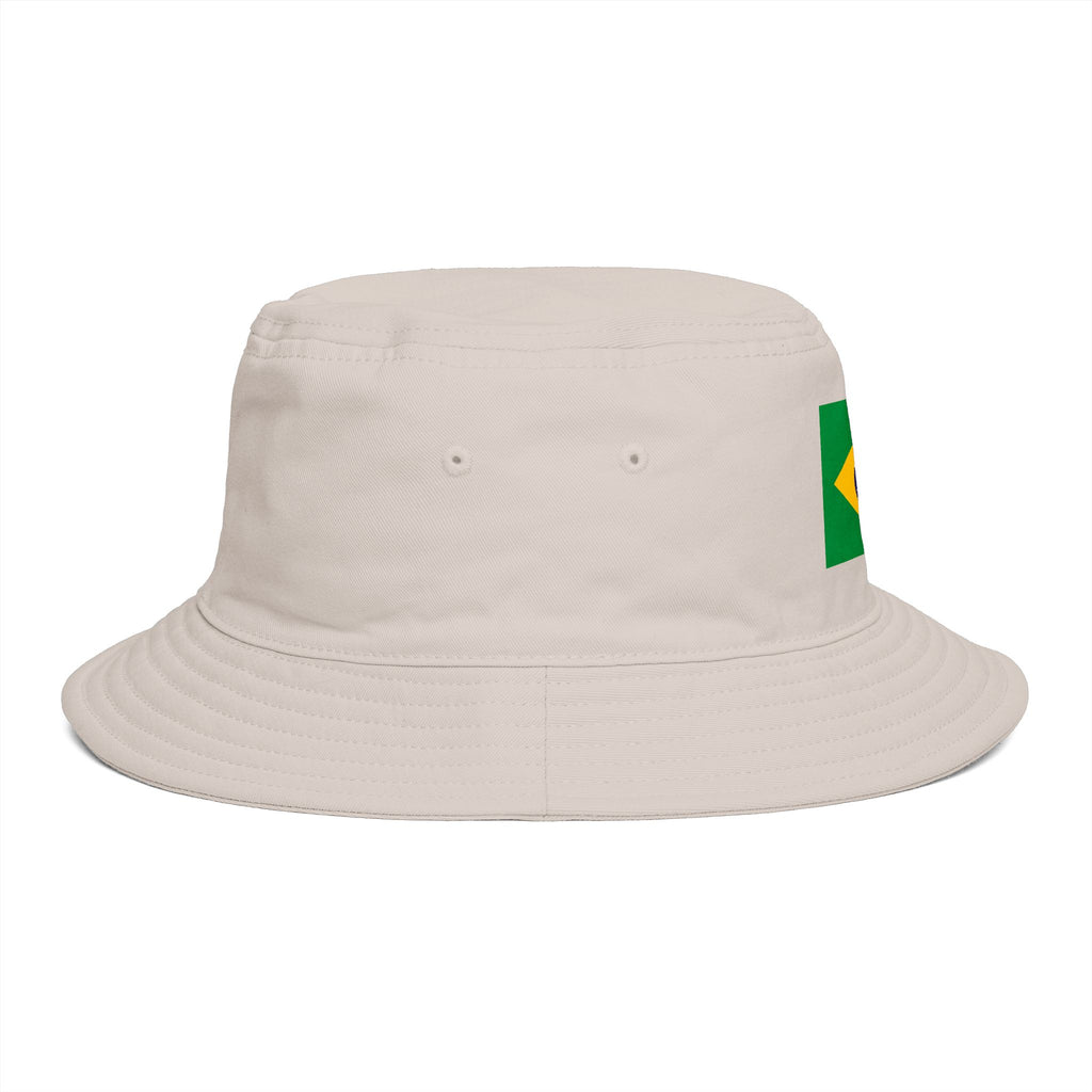 Brazil Flag Bucket Hat — Brown Cotton Sun Hat with Brazilian Flag Patch
