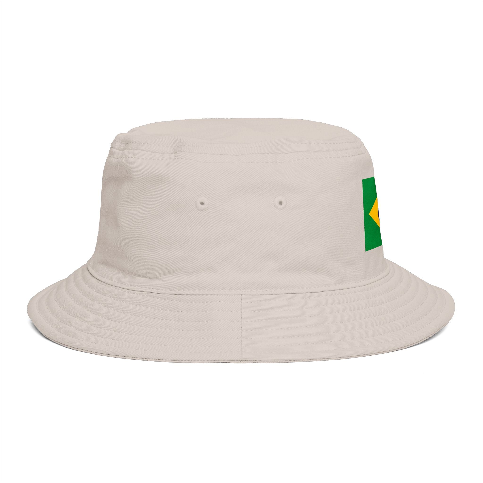 Brazil Flag Bucket Hat — Brown Cotton Sun Hat with Brazilian Flag Patch