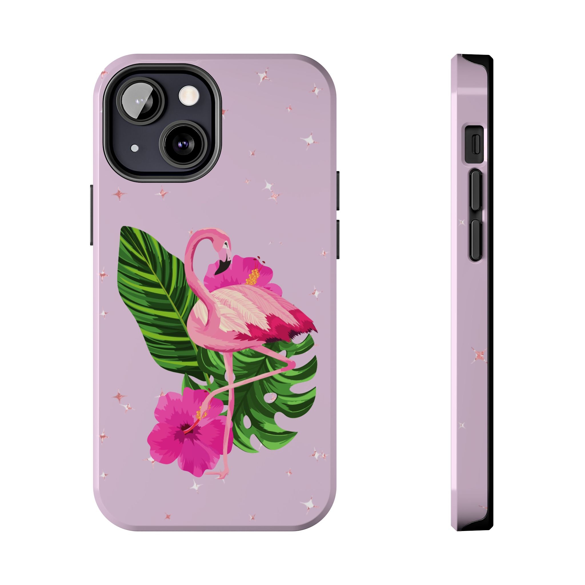 Flamingo Tropical Tough Phone Case — Pink Hibiscus & Palm Leaves