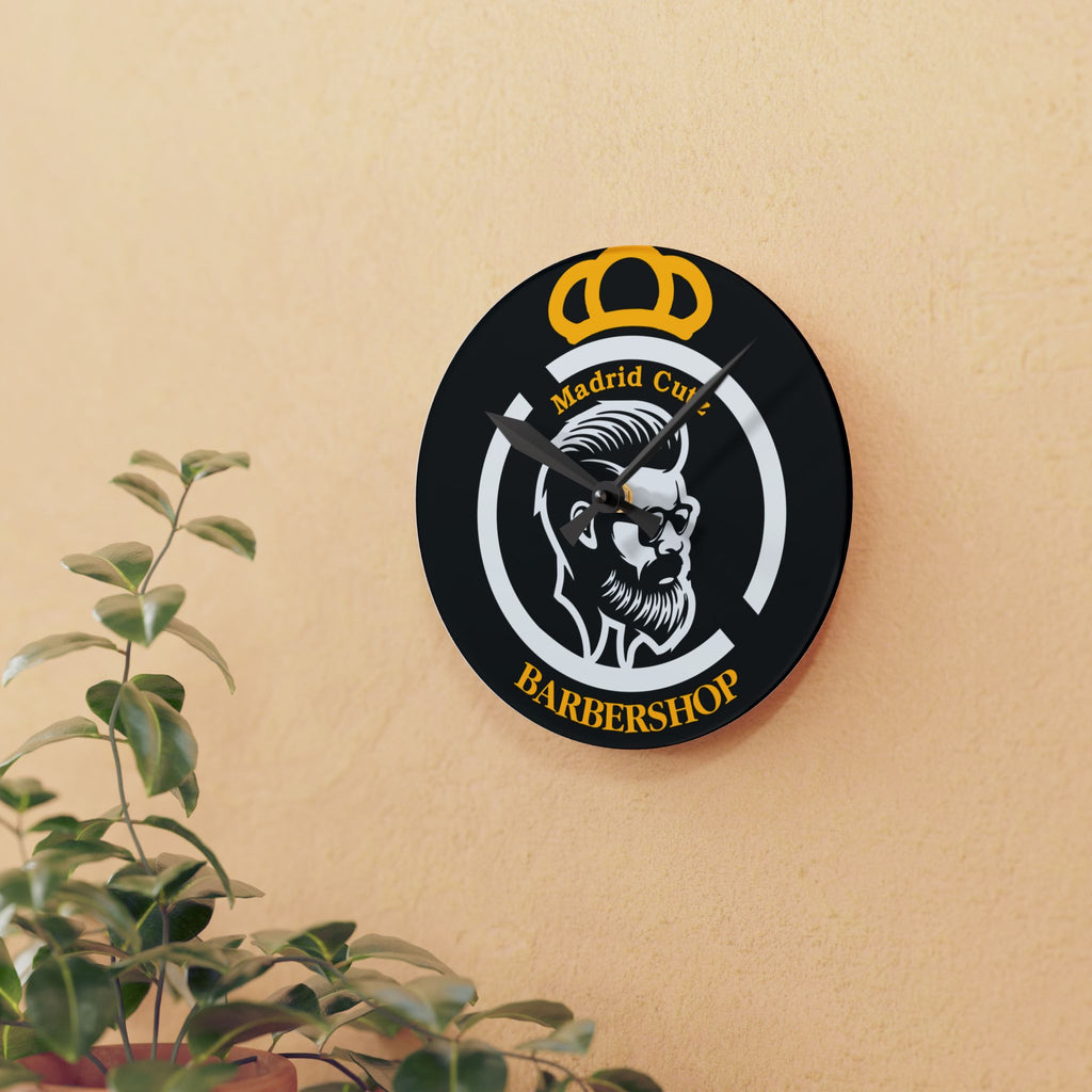 Barbershop Acrylic Wall Clock — Madrid Cuts Logo Decor