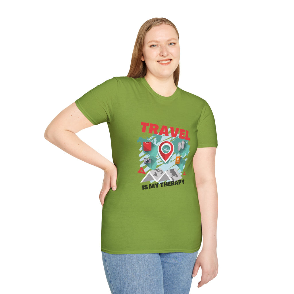 Travel Is My Therapy T-Shirt — Wanderlust Map Tee for Travelers & Adventure Lovers