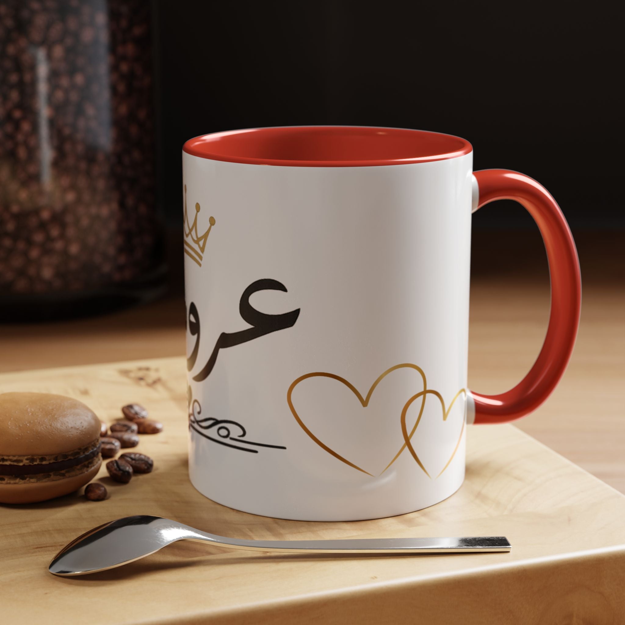 Bride Arabic Script Accent Coffee Mug — Gold Crown & Hearts 11oz