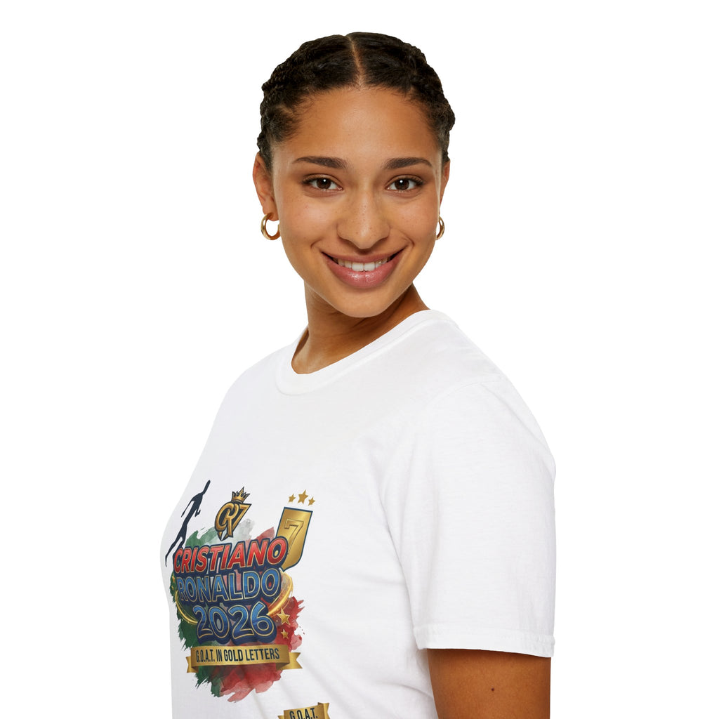Cristiano Ronaldo 2025 Soccer Fan T-Shirt — Bold Gold Lettering Graphic Tee