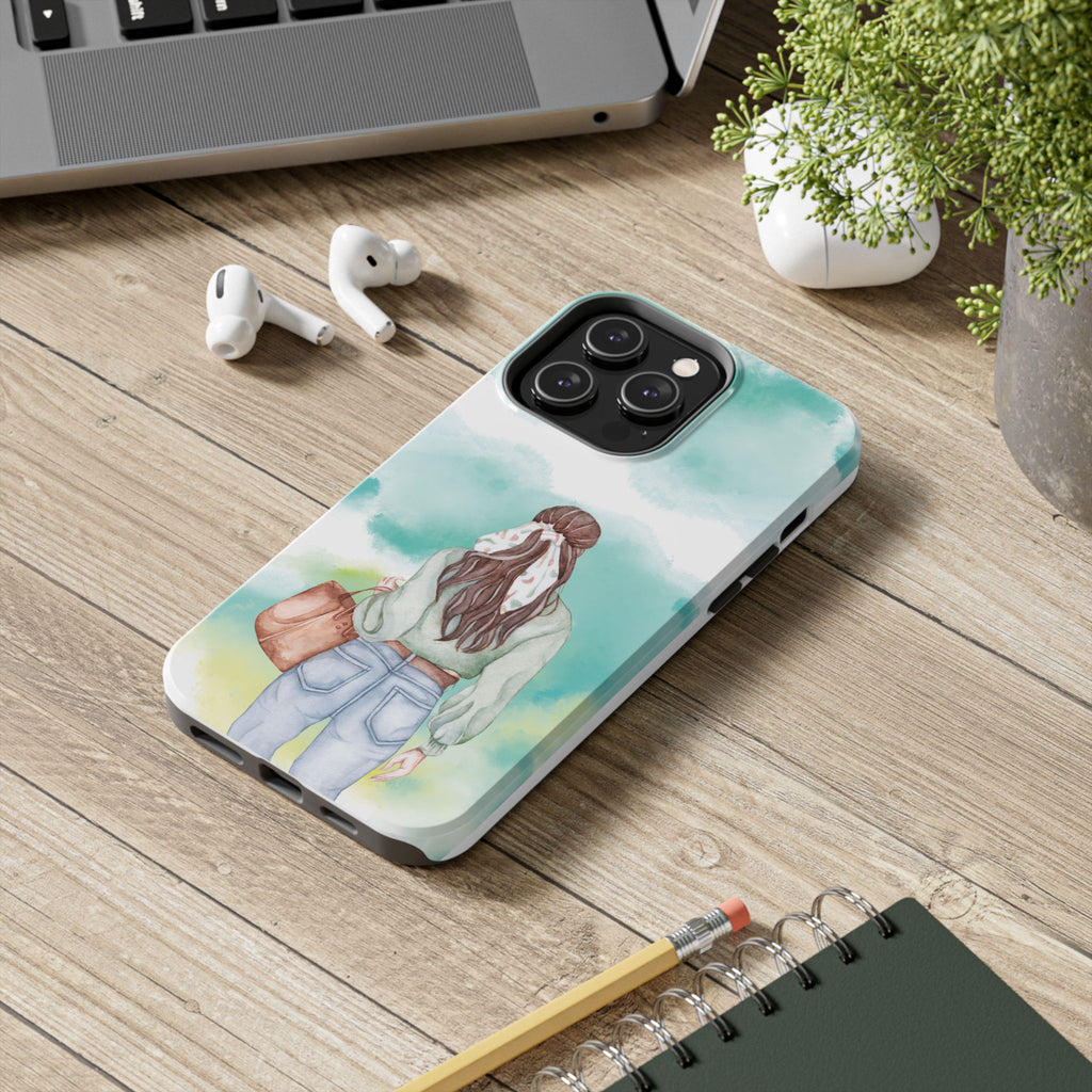 Watercolor Girl Tough Phone Case — Trendy Pastel Back-to-School Protective Cover