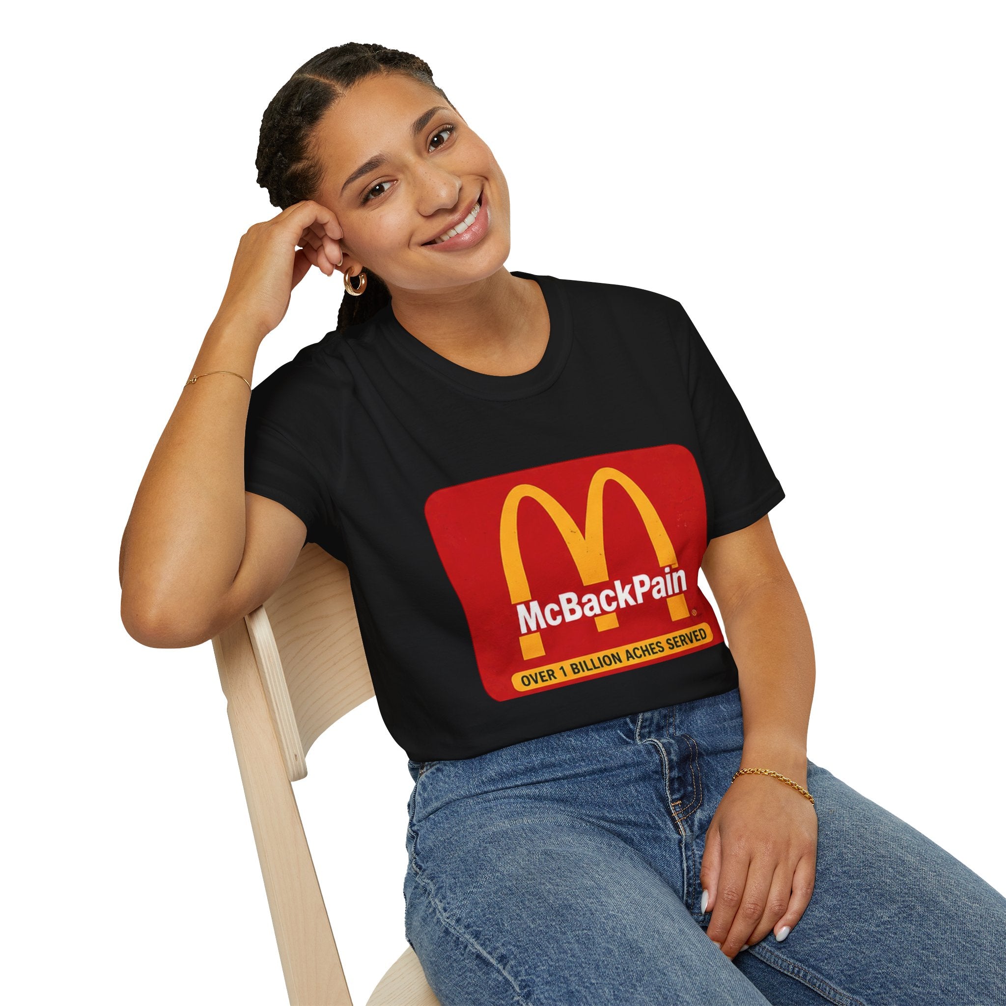 McBackPain Graphic T-Shirt — Funny Fast Food Parody Tee