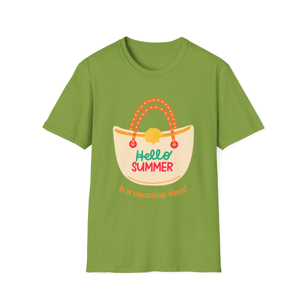 Hello Summer Tote Graphic T-Shirt — "Hello Summer, It’s Vacation Time!"