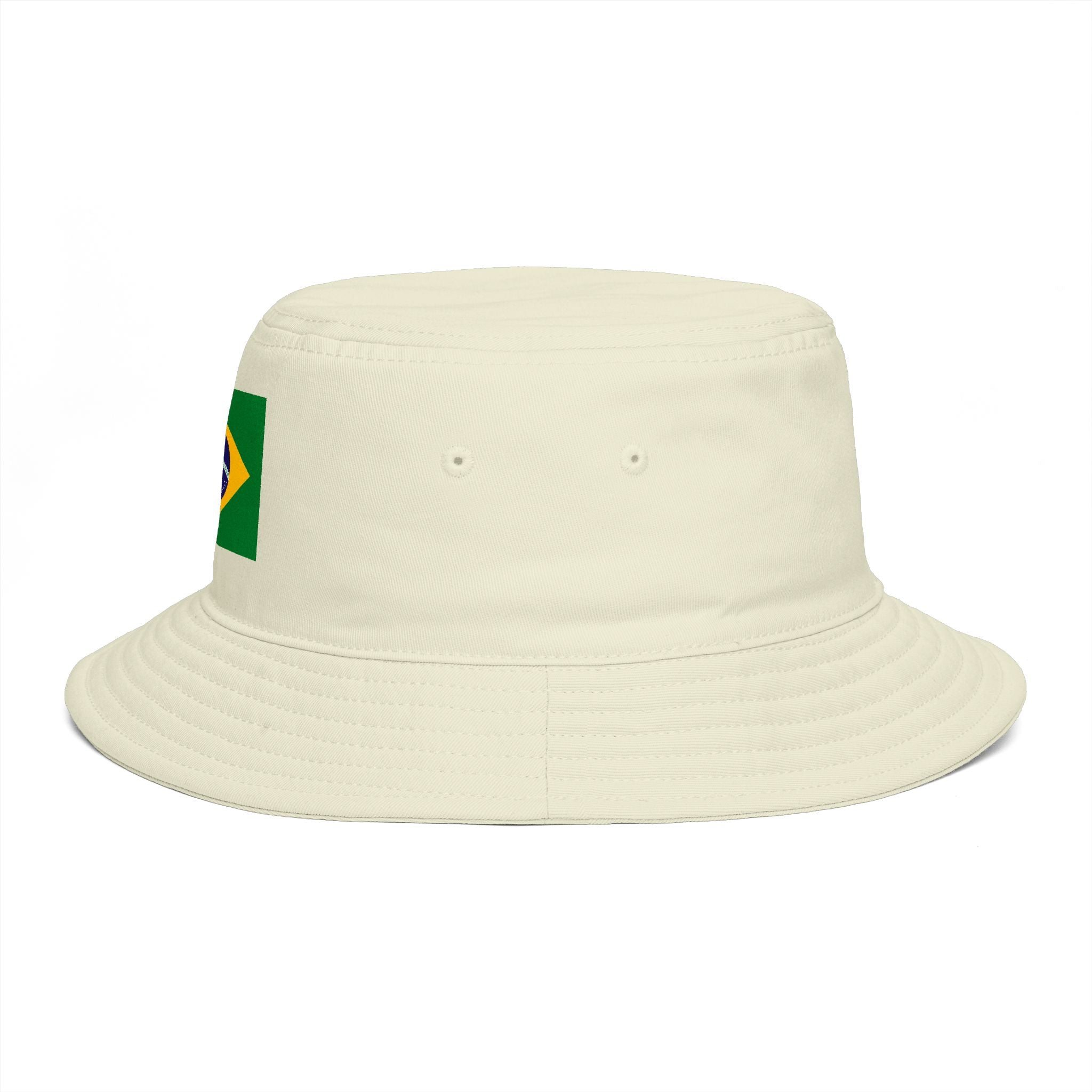 Brazil Flag Bucket Hat — Brown Cotton Sun Hat with Brazilian Flag Patch