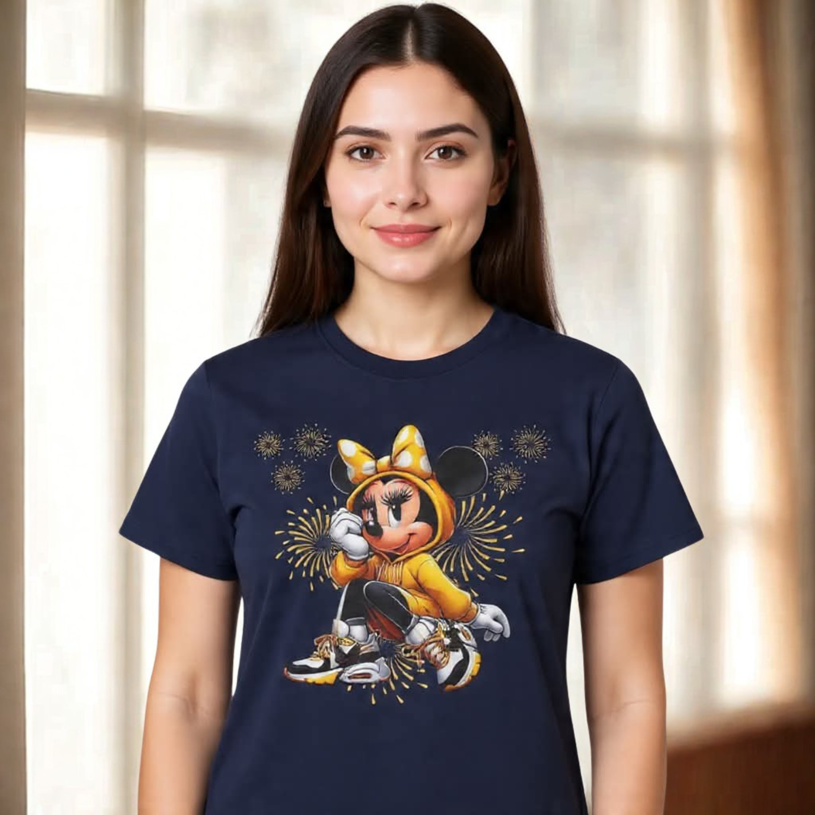Minnie Mouse Cartoon Character Graphic T-Shirt — Yellow Hoodie Mouse Design